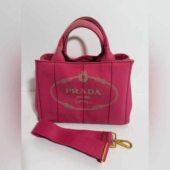 Prada Handbags - Prada Fuchsia Canvas Canapa Tote